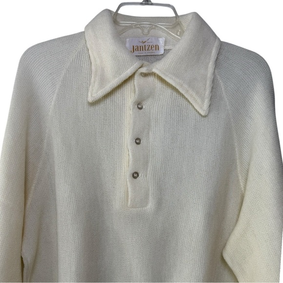 SOLD Vintage Knit Polo Sweater Size Large White Cream Wool Blend Jantzen 60s 70s - Picture 3 of 8